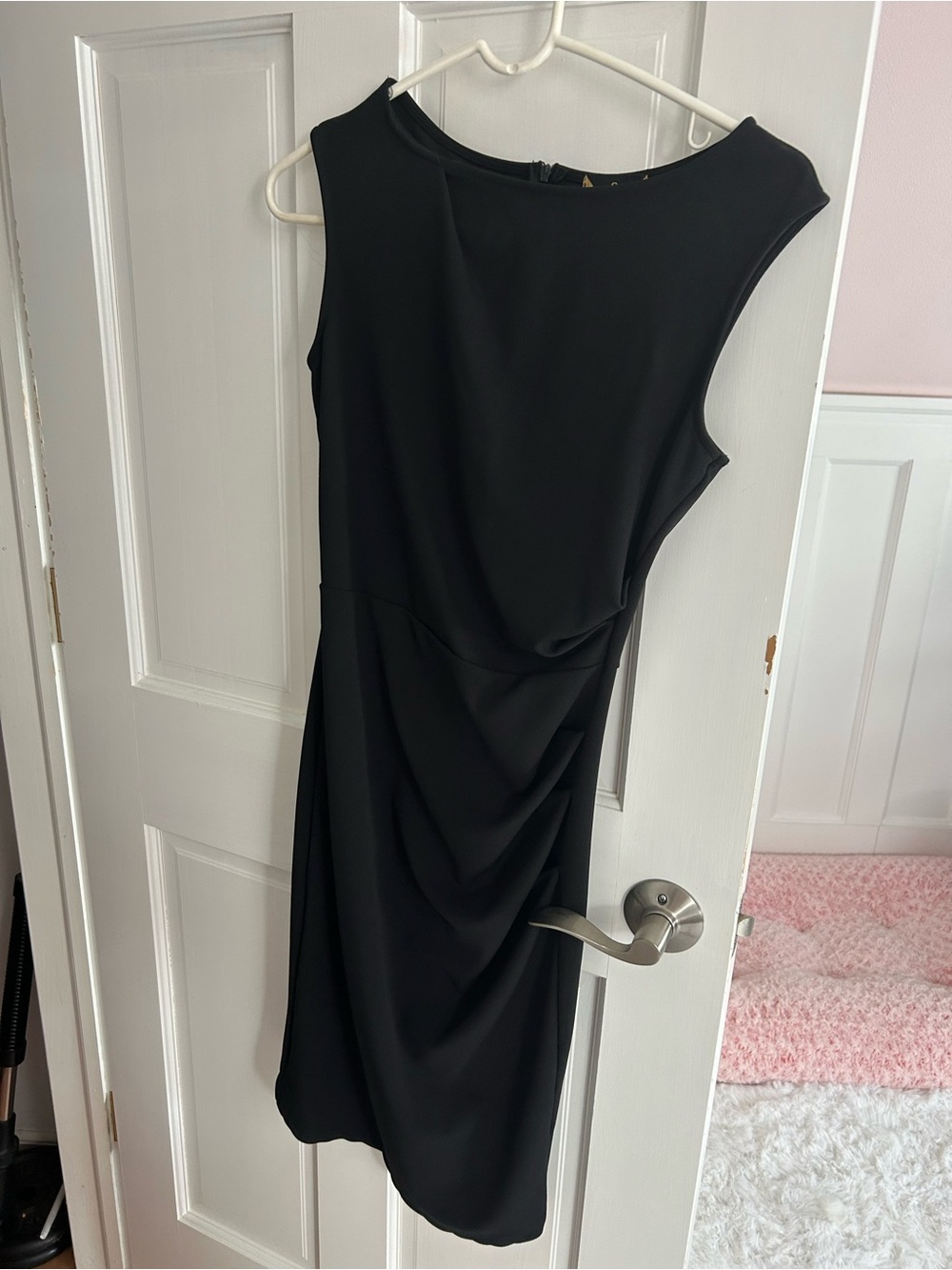 Miusol Black Draped Sleeveless Sheath Dress